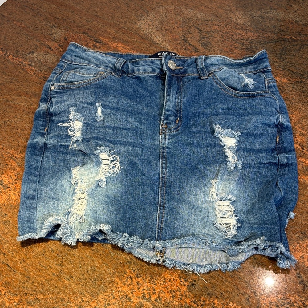 Wax Jeans Denim Distressed Skirt